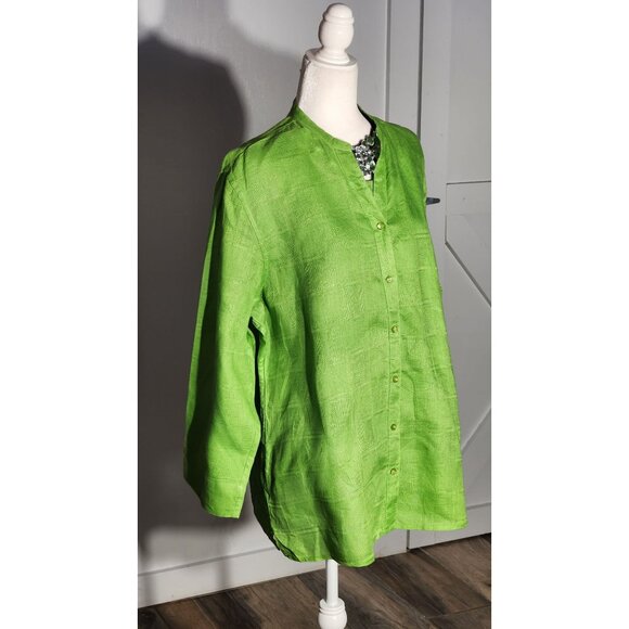 SAG HARBOR 100%LINEN TUNIC COLOR GREEN  LONG SLEEVE  SIZE XL - Picture 3 of 7